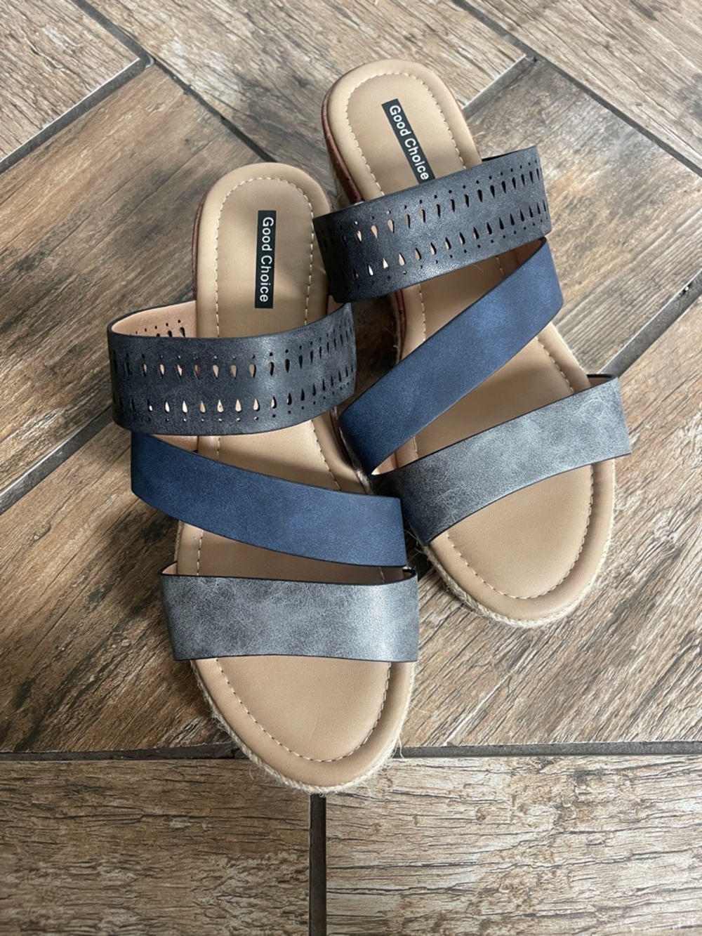 Good Choice Navy Black Gray Strappy Slide Sandals 41 - 10